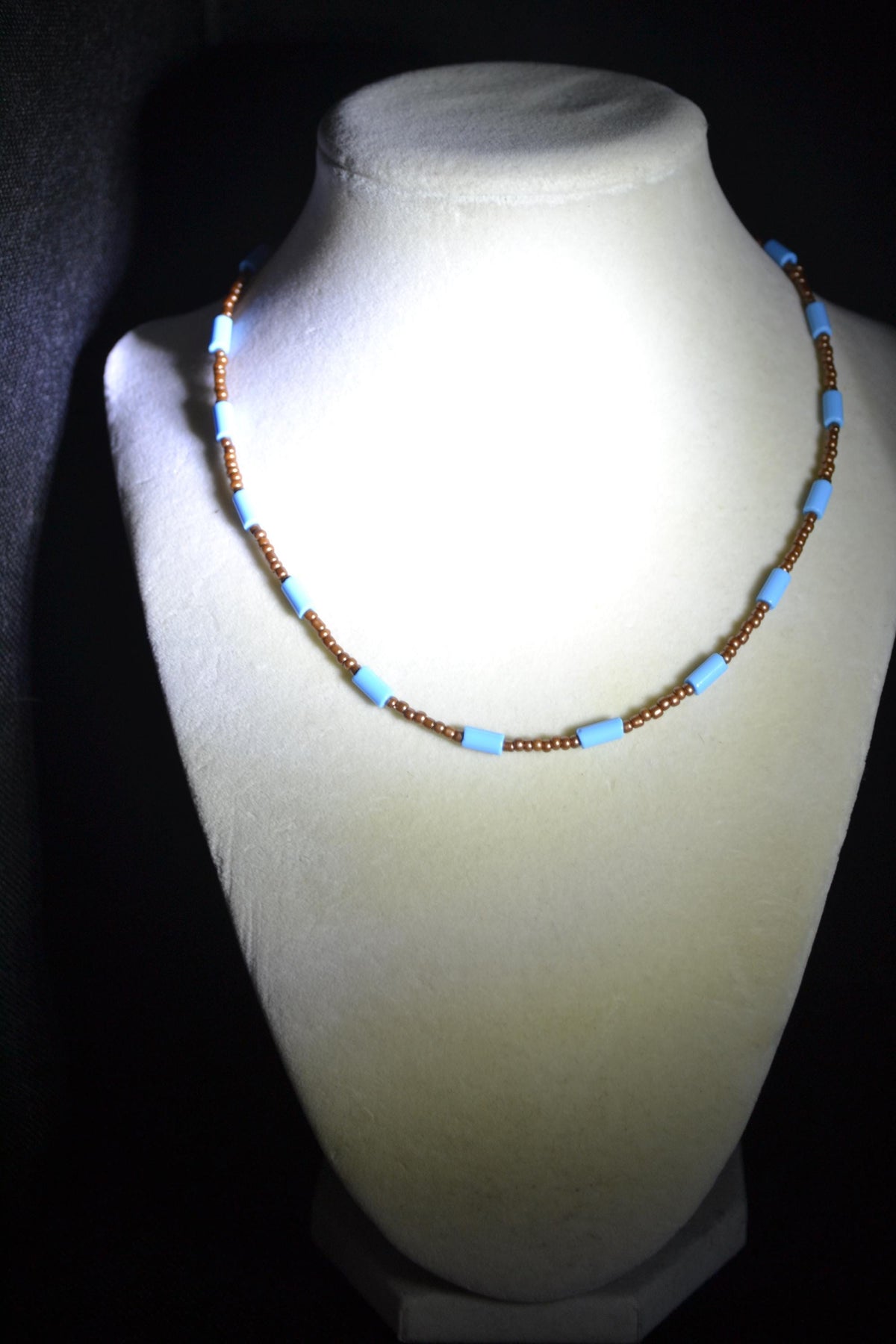 Multicolor glass bead necklace. Pearl brown and Aqua