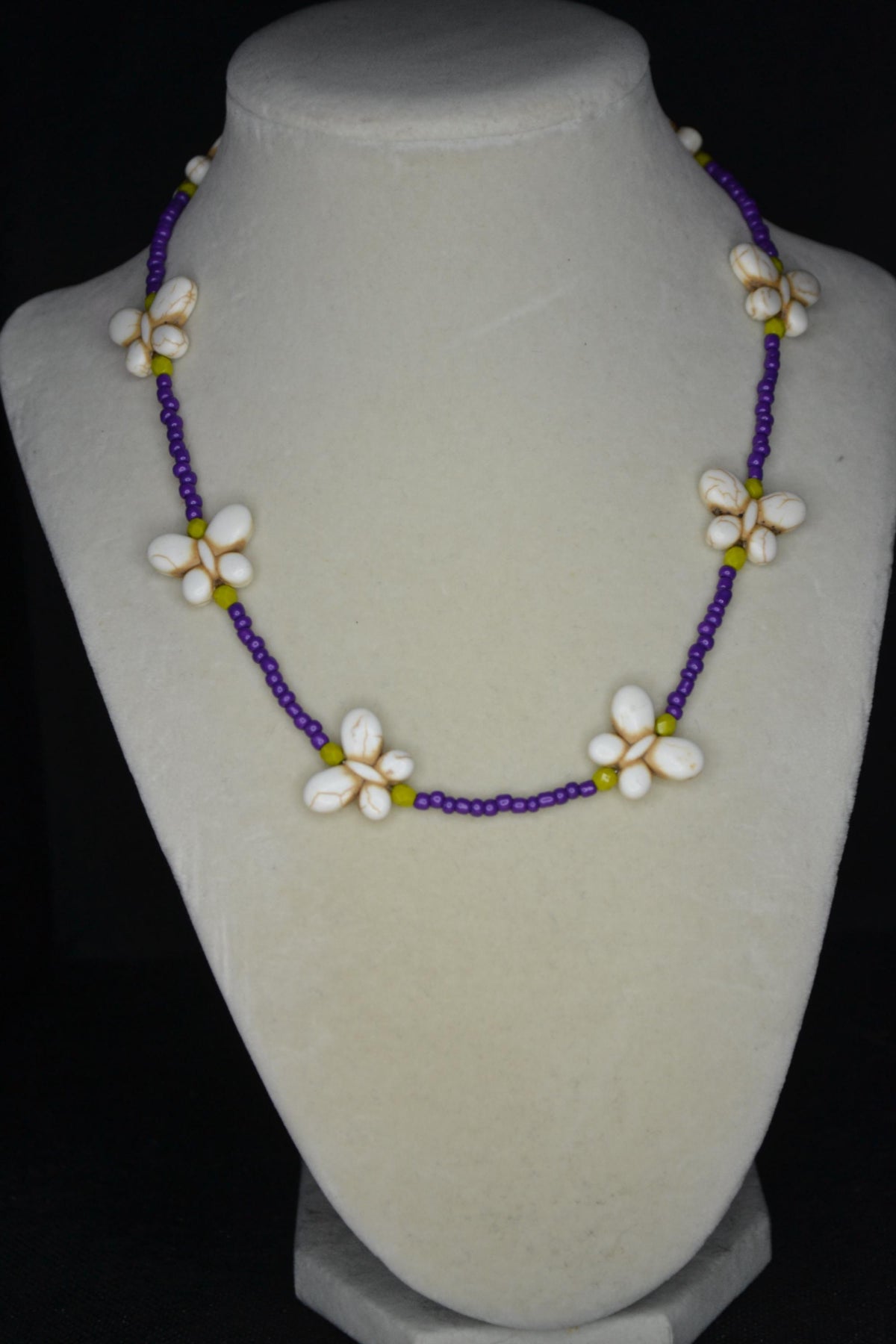Beaded Butterfly Choker. Grape, olive, and white