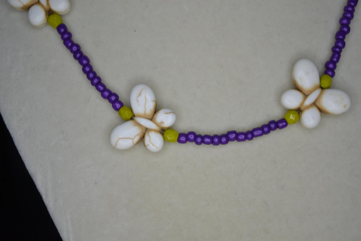 Beaded Butterfly Choker. Grape, olive, and white