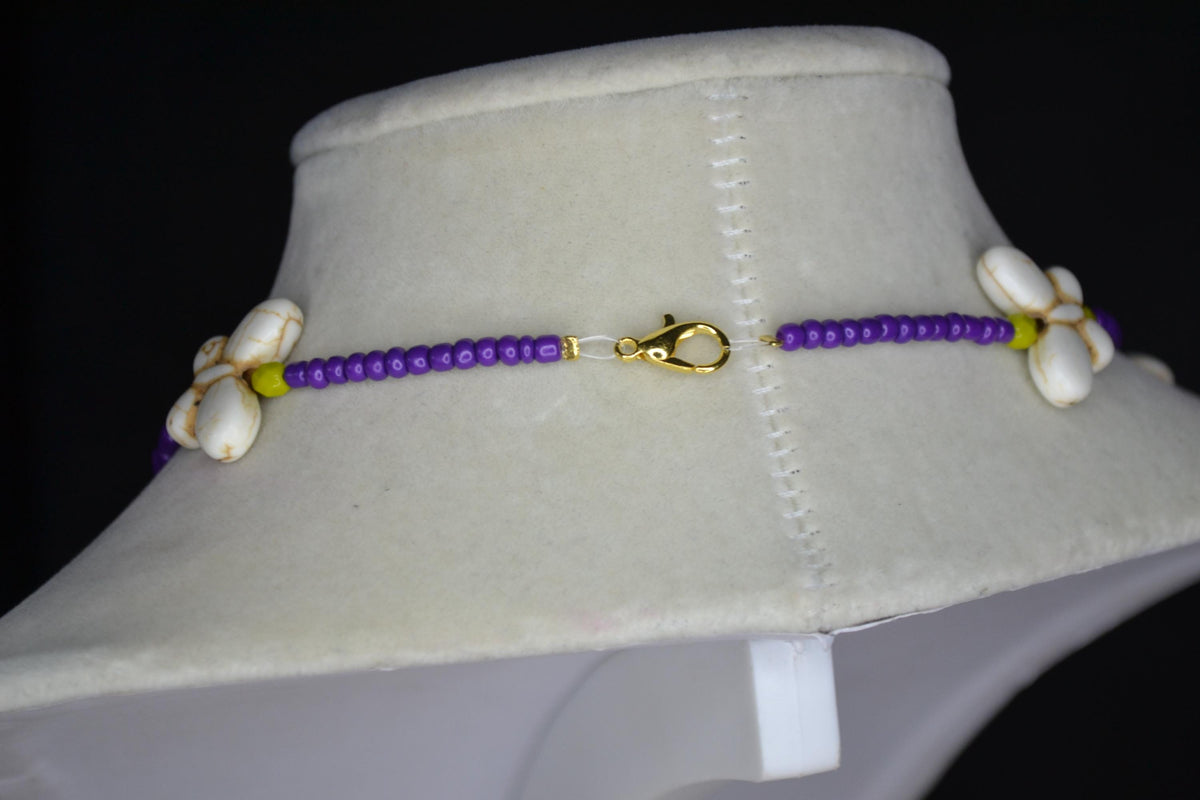 Beaded Butterfly Choker. Grape, olive, and white