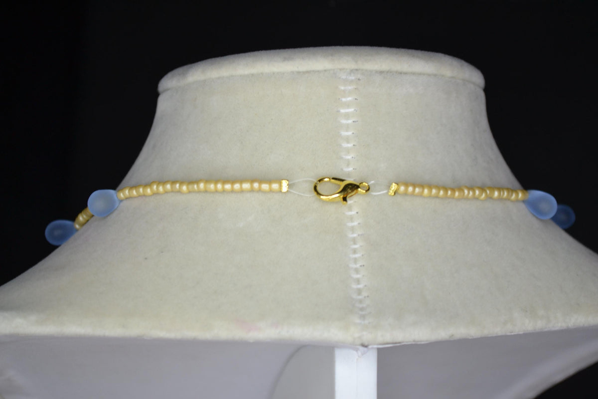 Multicolor glass bead necklace. Pearl yellow and frosted blue drops