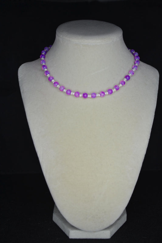 Multicolor glass bead choker. Marbled pink and pearl