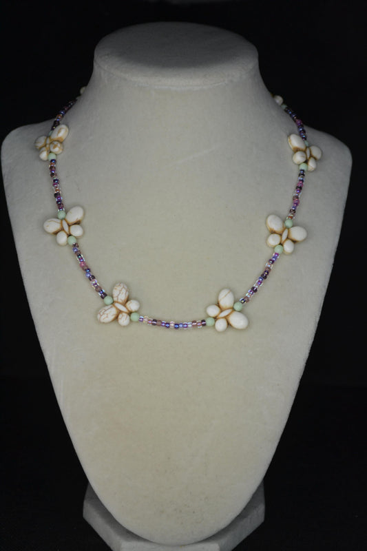 Beaded Butterfly Choker. Purples, white, pinks, and mint.