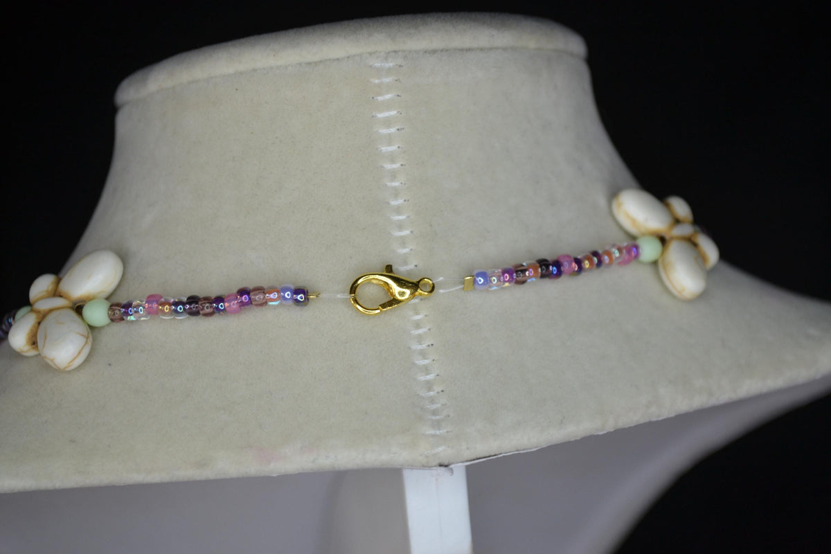 Beaded Butterfly Choker. Purples, white, pinks, and mint.