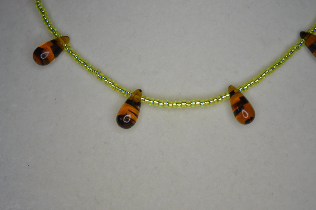 Multicolor glass bead choker. Brown tortoise drops and lime