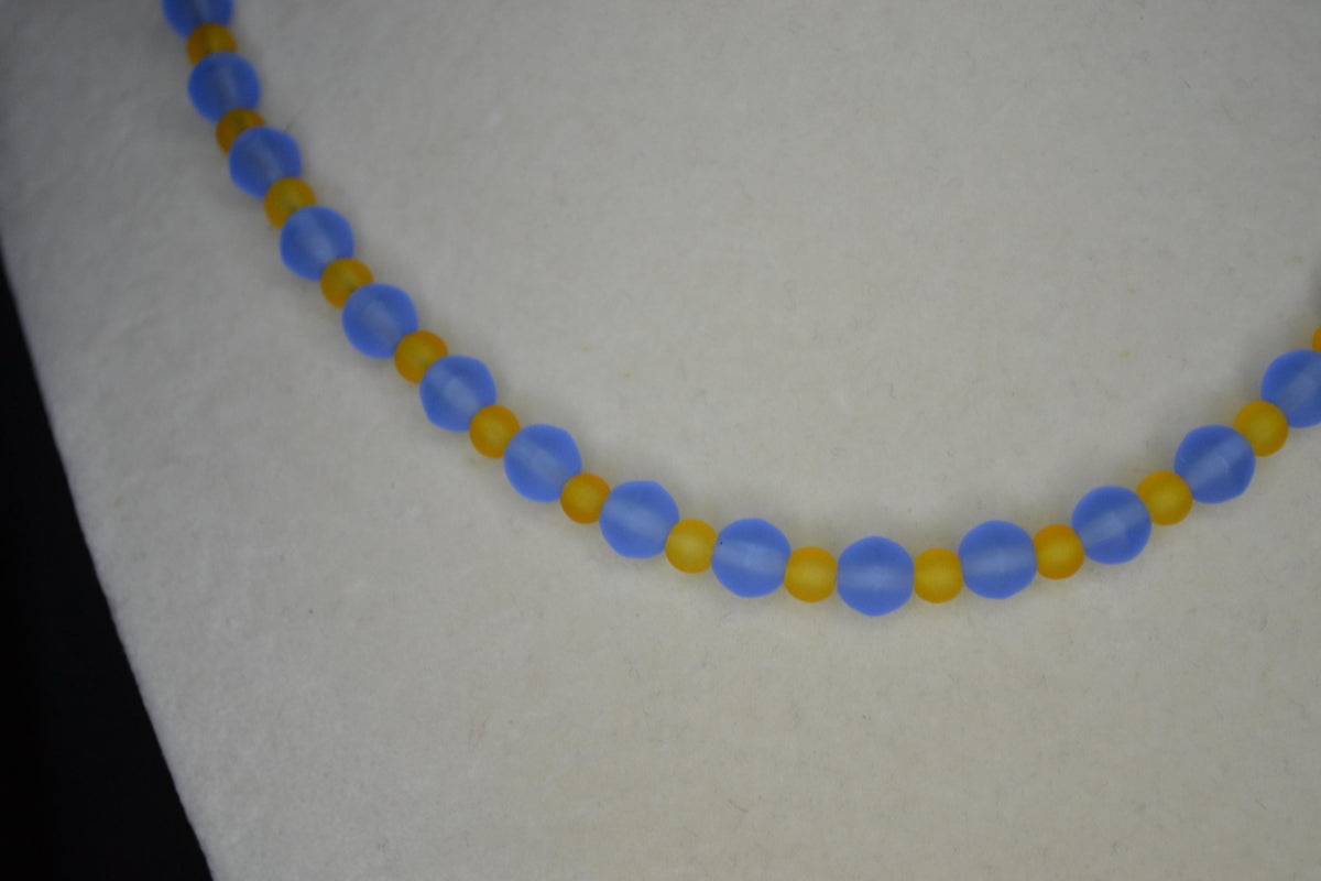 Multicolor glass bead necklace. Frosted blue and orange. Florida Gators