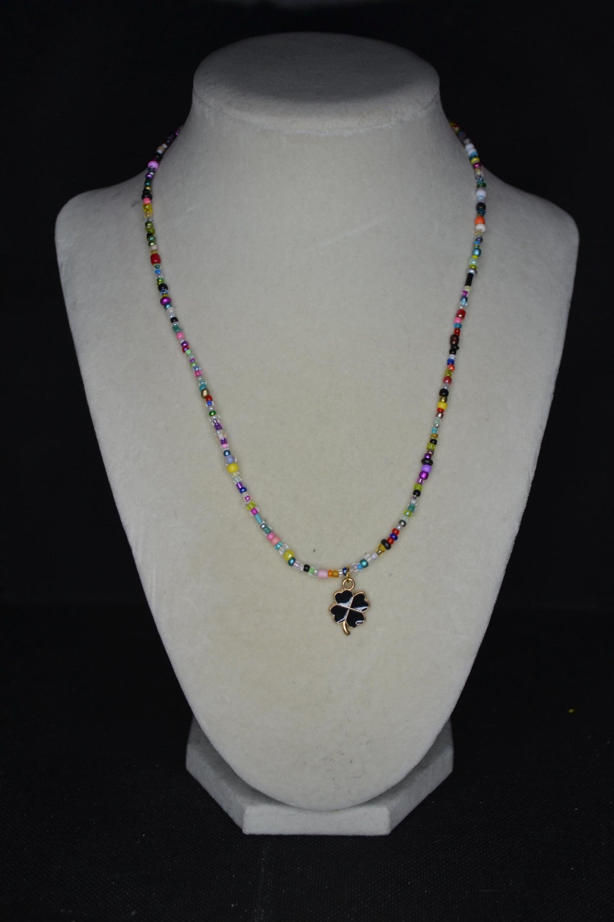 Black clover pendant glass bead necklace. Rainbow