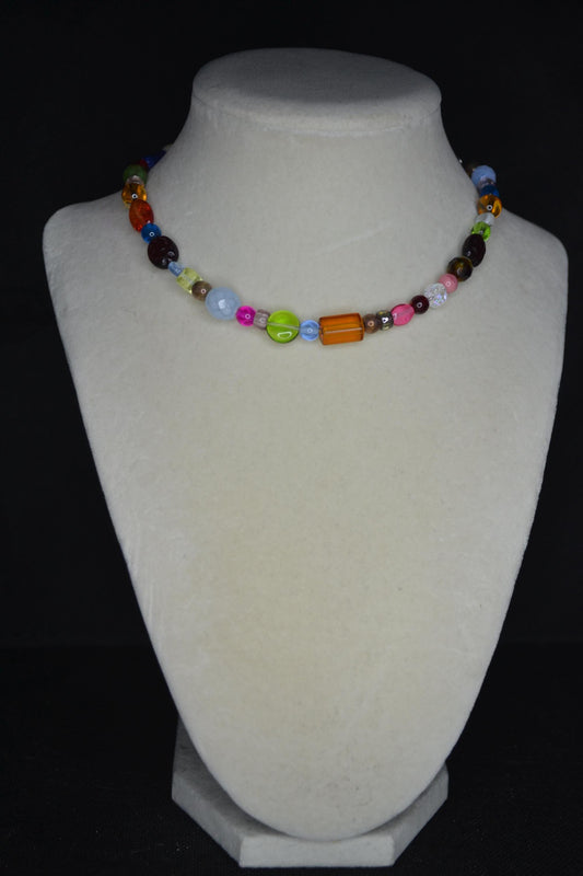 Multicolor glass bead choker. Candy necklace
