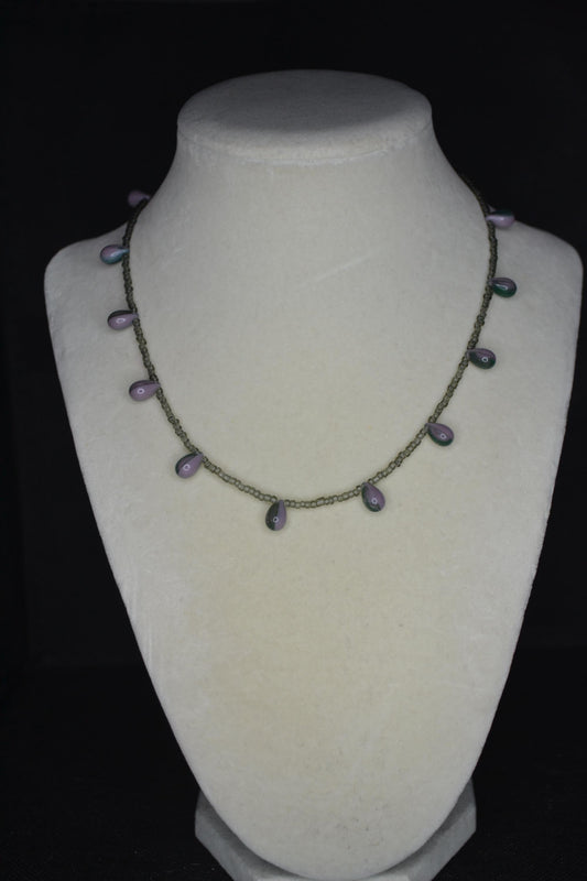 Multicolor glass bead necklace. Blue, purple, and grey