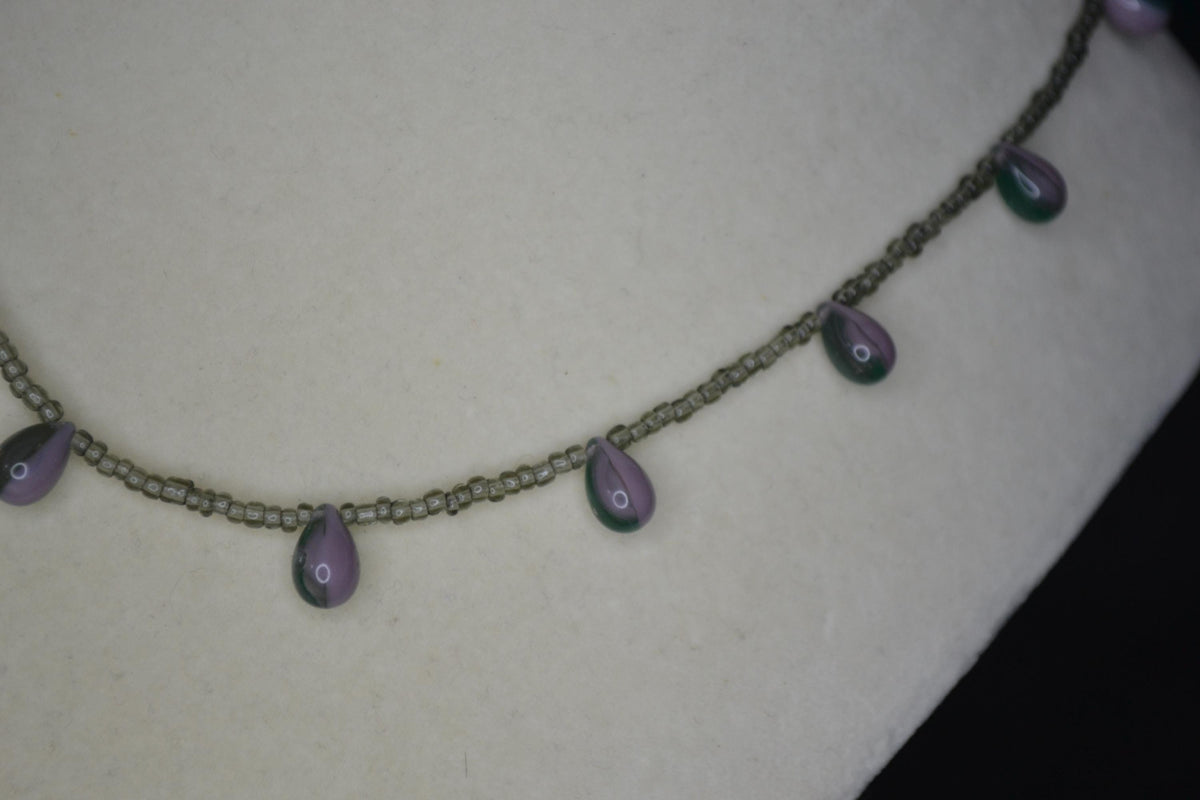 Multicolor glass bead necklace. Blue, purple, and grey