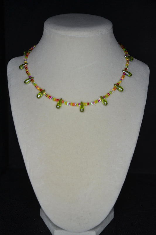 Multicolor glass bead necklace. Candy drop
