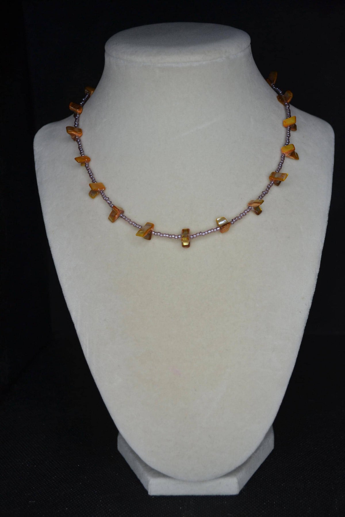 Multicolor glass bead necklace. Brown Abalone and amethyst