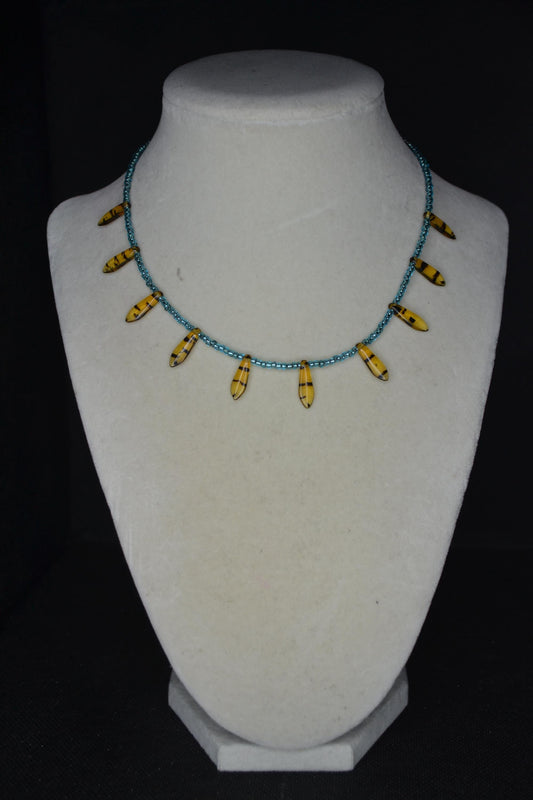 Multicolor glass bead choker. Teal & Tortoise