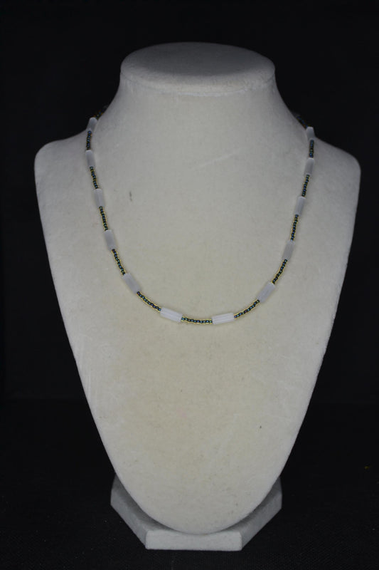 Multicolor glass bead necklace. Cat eye and gunmetal