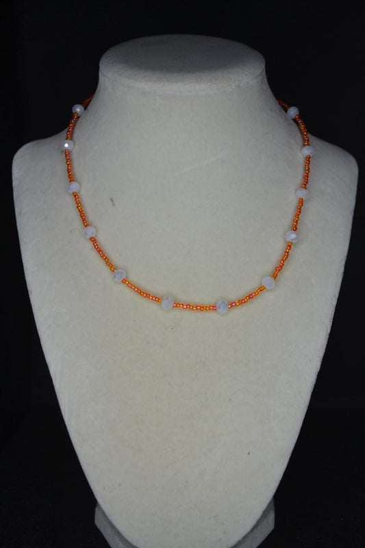 Multicolor glass bead necklace. Orange creamsicle