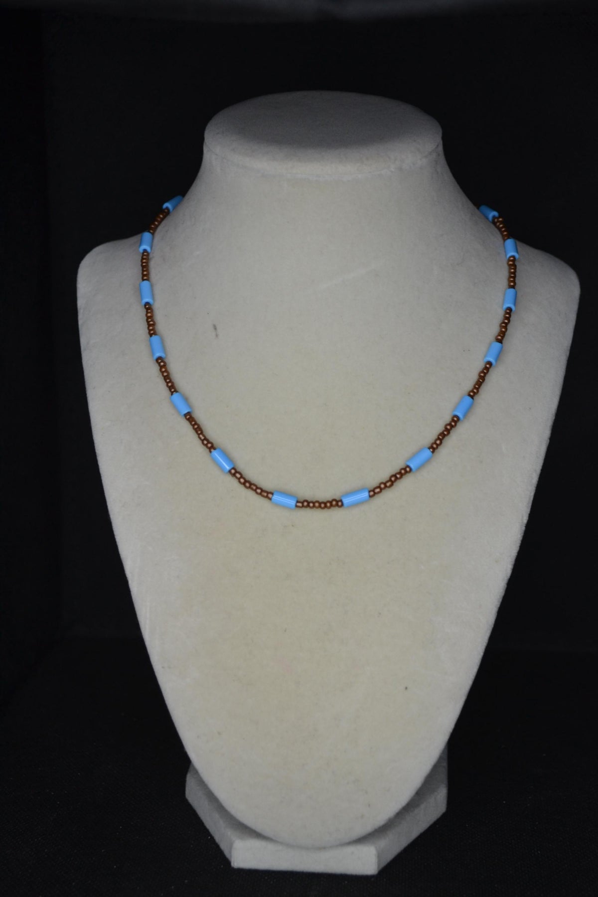 Multicolor glass bead necklace. Pearl brown and Aqua