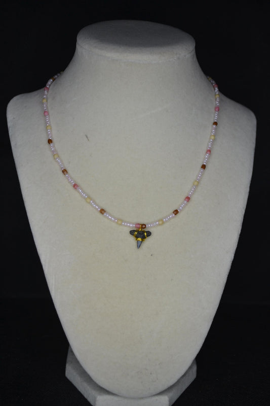 Wire wrapped sharks tooth beaded necklace. Neapolitan