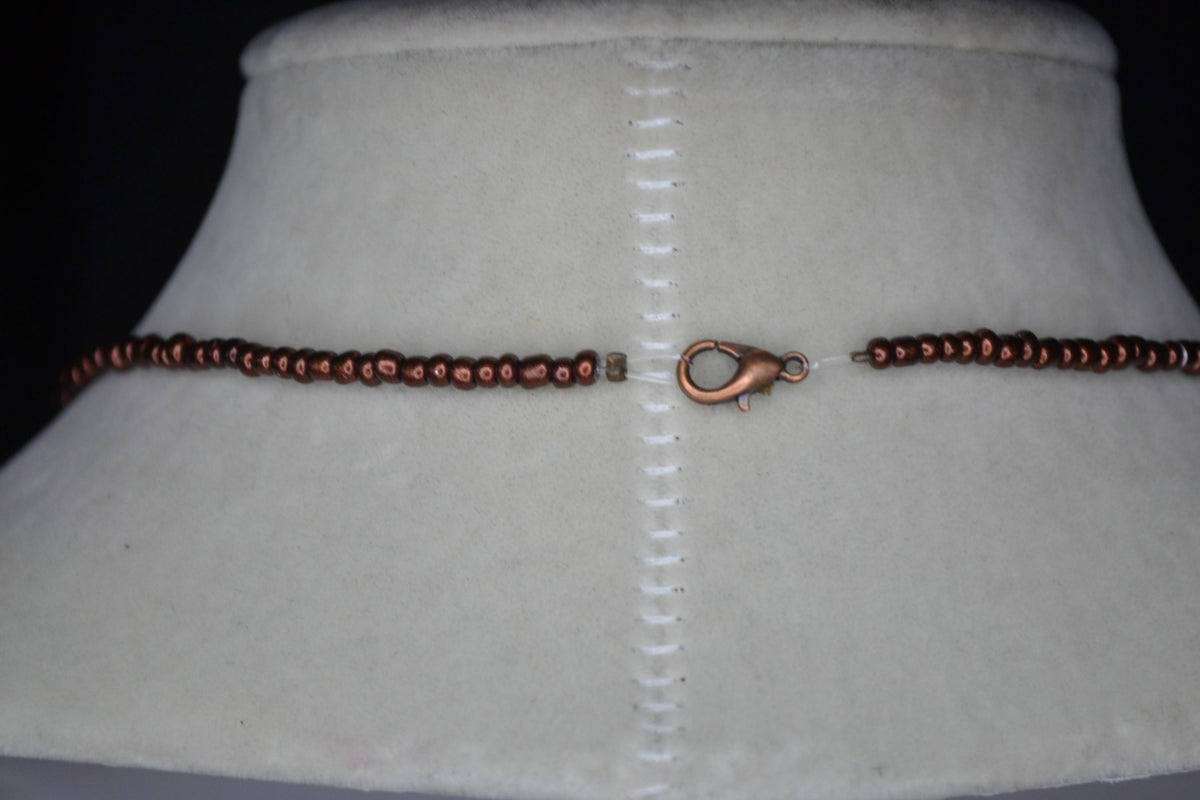 Multicolor glass bead choker. Teal/Beige daggers and metallic brown