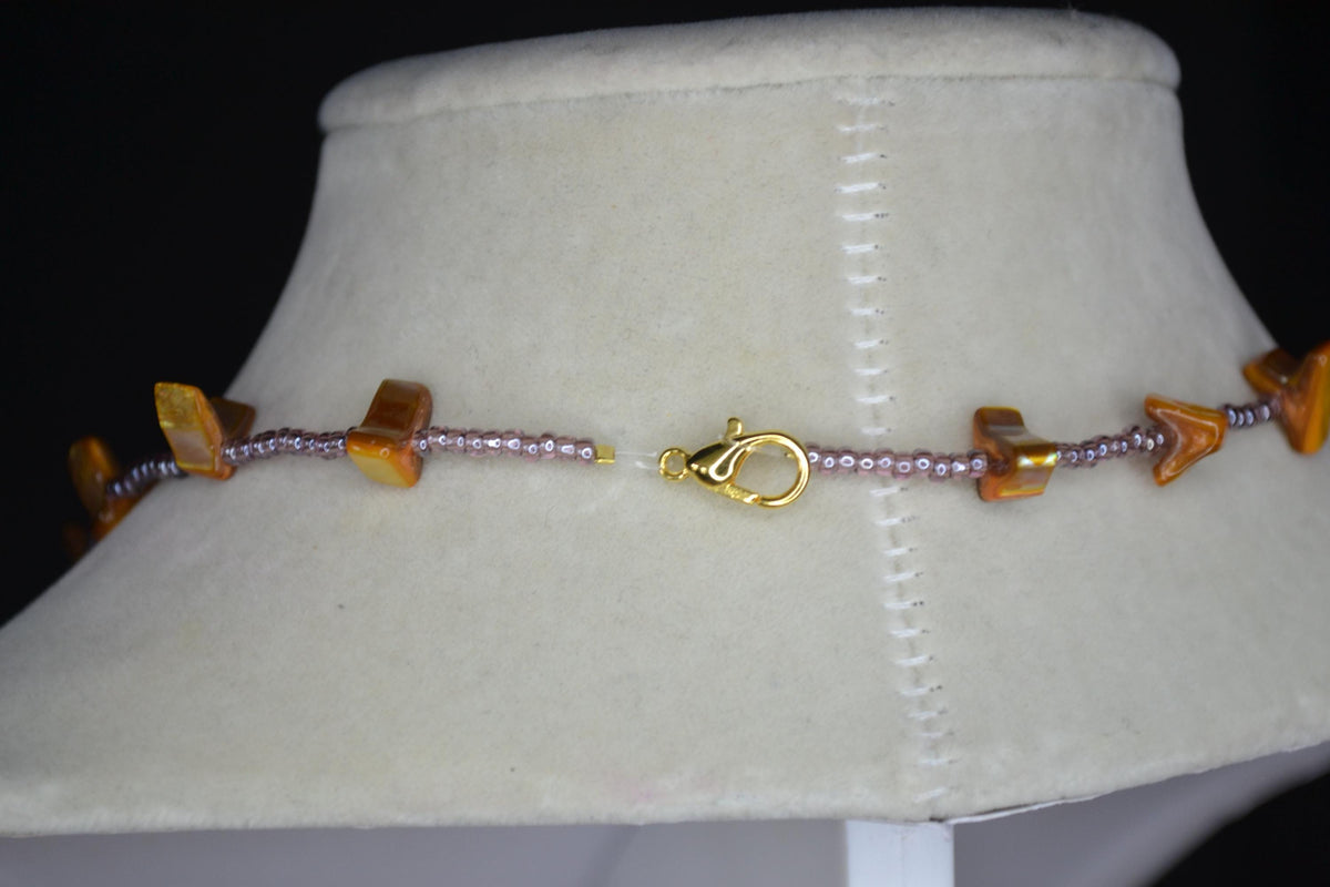 Multicolor glass bead necklace. Brown Abalone and amethyst