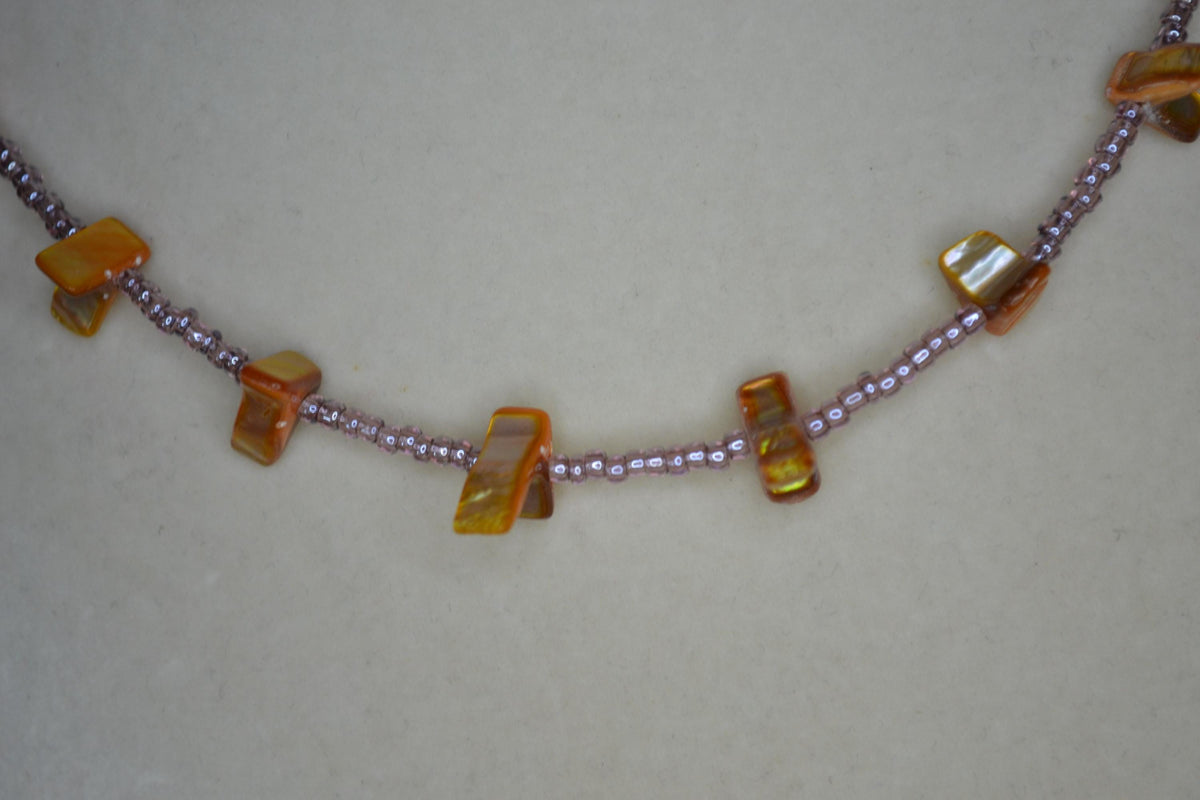 Multicolor glass bead necklace. Brown Abalone and amethyst