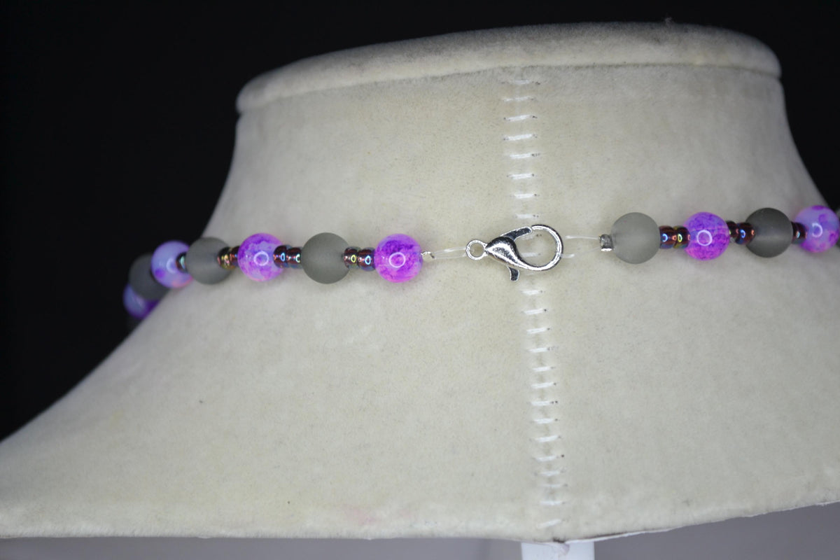 Beaded skull glass necklace. Lime, Fuschia, frosted black, and oil spill