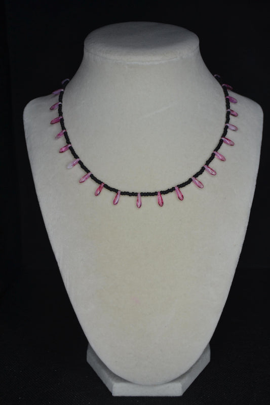 Multicolor glass bead choker. Pink swirl daggers and matte black