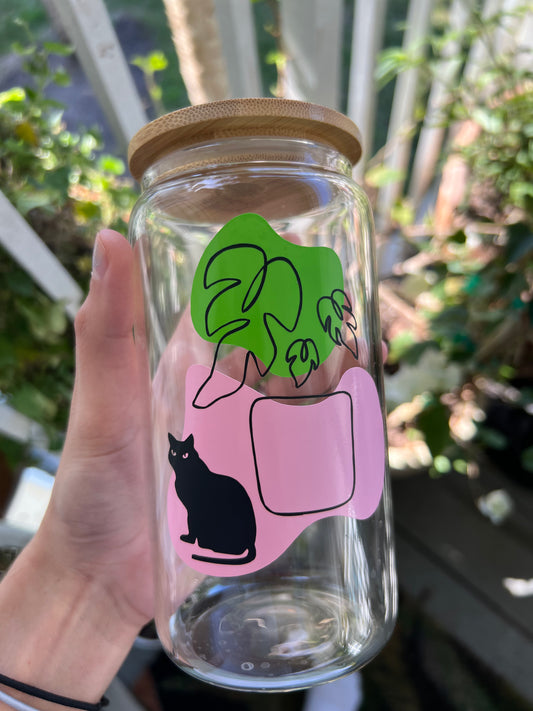 Plants & Cats Glass Can