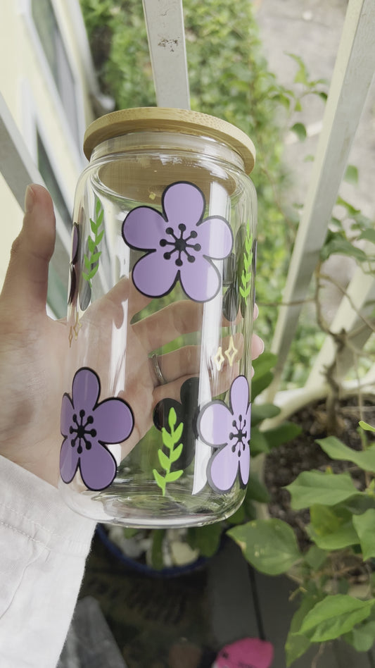 Purple Flower Glass Can
